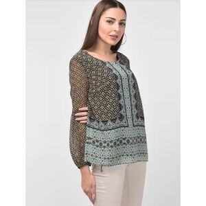 Zac & Rachel Peasant Blouse Boho Sleeve Printed Blouse Size L